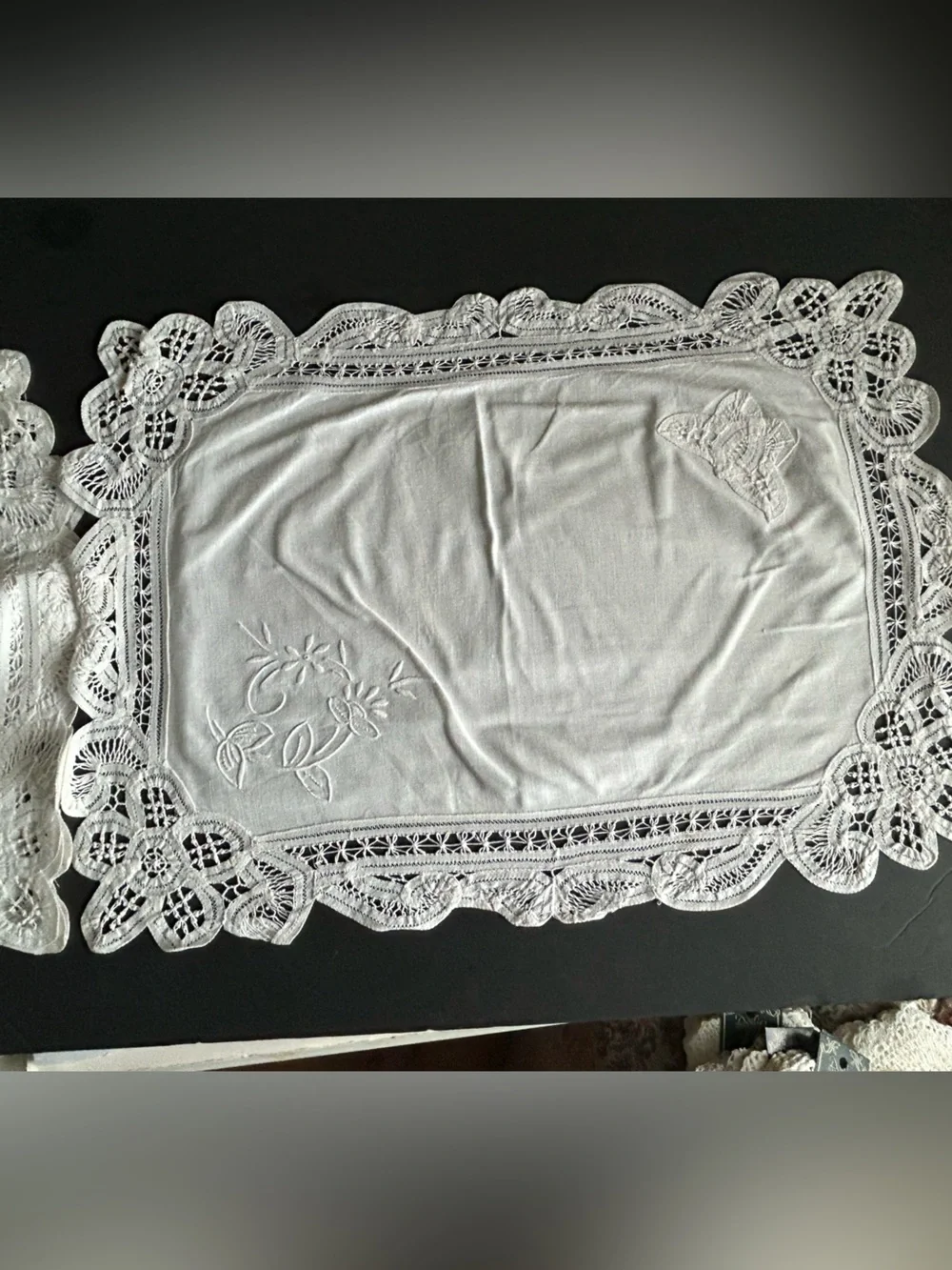 White Embroidered Lace-Trim Placemat and Napkin Set of 4 each